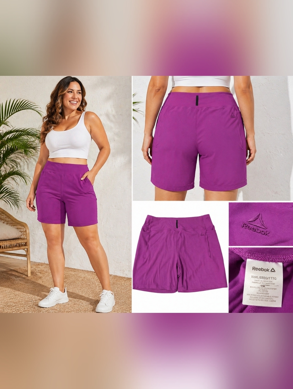 Reebok Women’s Purple Athletic Shorts XXL 3X Stretch Workout Gym Activewear